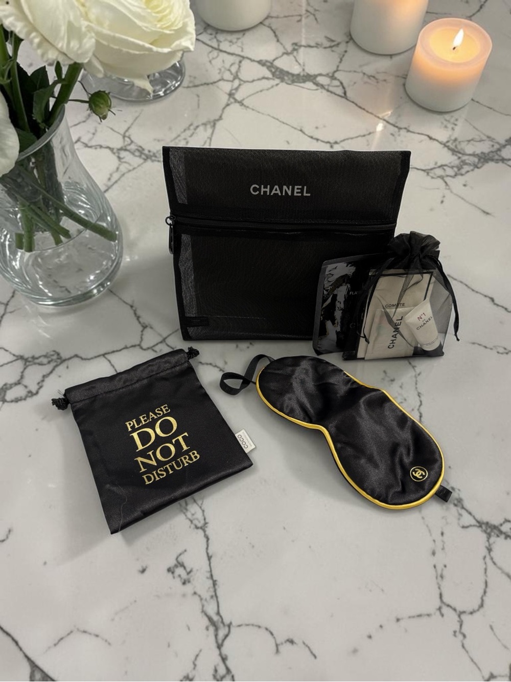 New- Chanel Beaute “Please Do Not Disturb" Silk Sleep Mask set